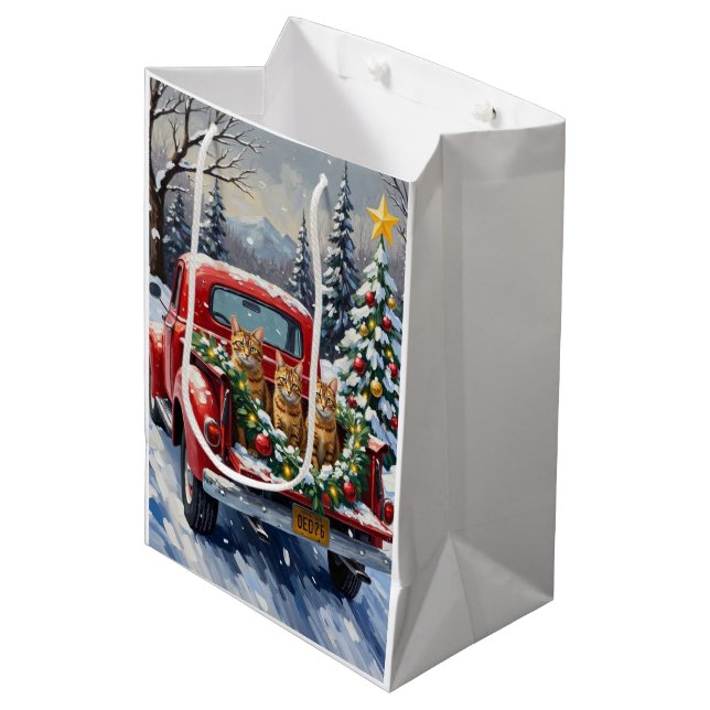 Bolsa De Regalo Mediana Abyssinian Cat Christmas Red Truck Holiday (Angulo Anverso)