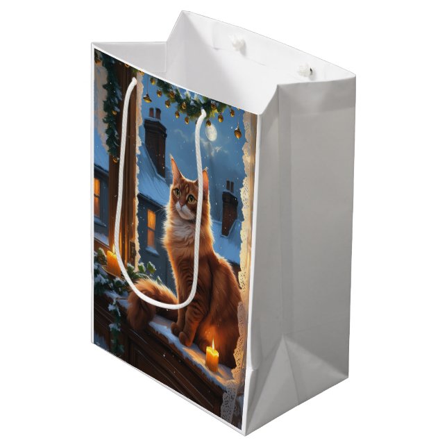 Bolsa De Regalo Mediana Abyssinian Cat With Christmas Lights Holiday (Angulo Anverso)