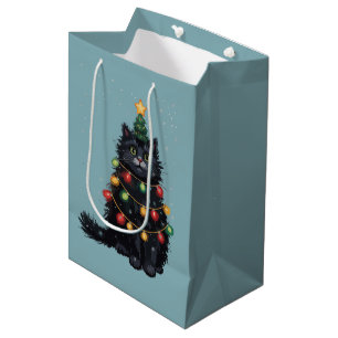 Bolsa De Regalo Mediana Aceite de gato negro árbol de Navidad Pintura Alte