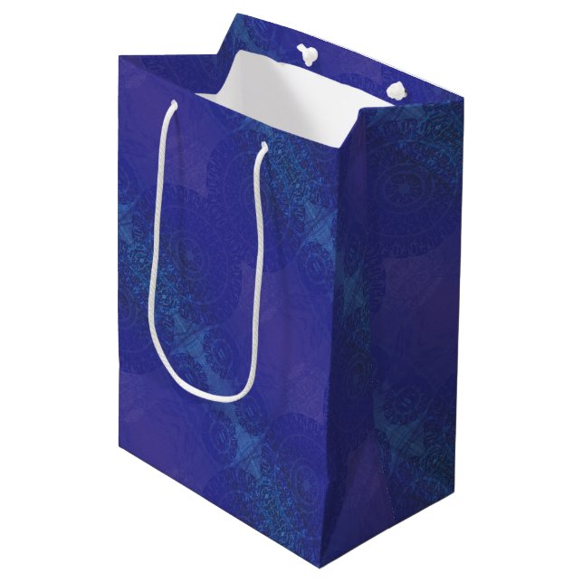 Bolsa De Regalo Mediana Aceptación | Medallones Blue Indigo Violet Boho (Angulo Anverso)