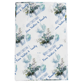 Bolsa De Regalo Mediana Acuarela azul de otoño Regalo de Navidad con nombr