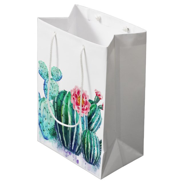 Bolsa De Regalo Mediana acuarela Cactus (Angulo Anverso)