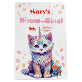Bolsa De Regalo Mediana Acuarela Caticorn Meow-Gical Cumpleaños