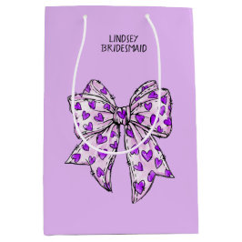 Bolsa De Regalo Mediana Acuarela Coquette Heart Bow Purple and Lavender