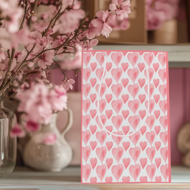 Bolsa De Regalo Mediana Acuarela Corazones Valentines (Watercolor Hearts Valentine Gift Bag )