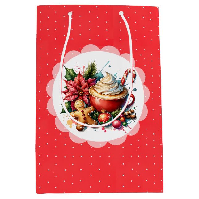 Bolsa De Regalo Mediana Acuarela de cacao caliente, Navidades de canes de  (Anverso)