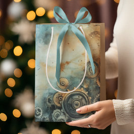 Bolsa De Regalo Mediana Acuarela de engranajes de vapor - Trabajo de reloj