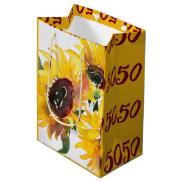 Bolsa De Regalo Mediana acuarela de girasol brillante fabuloso 50