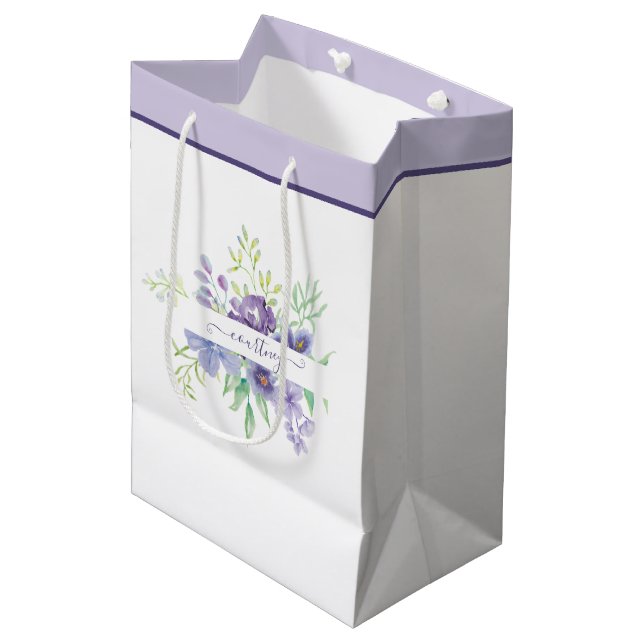 Bolsa De Regalo Mediana Acuarela de Lilac floral personalizada (Angulo Anverso)
