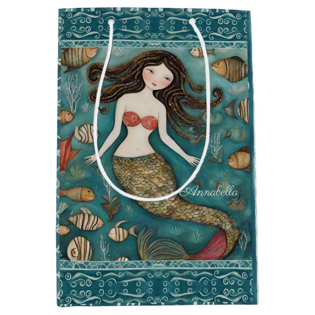 Bolsa De Regalo Mediana Acuarela de Mermaid (Anverso)