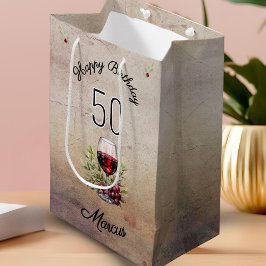 Bolsa De Regalo Mediana Acuarela de oliva de vidrio rojo 50 cumpleaños