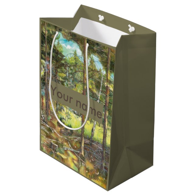 Bolsa De Regalo Mediana acuarela de pintura de bosques de pino (Angulo reverso)