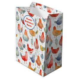 Bolsa De Regalo Mediana Acuarela de pollo Añadir nombre Cumpleaños