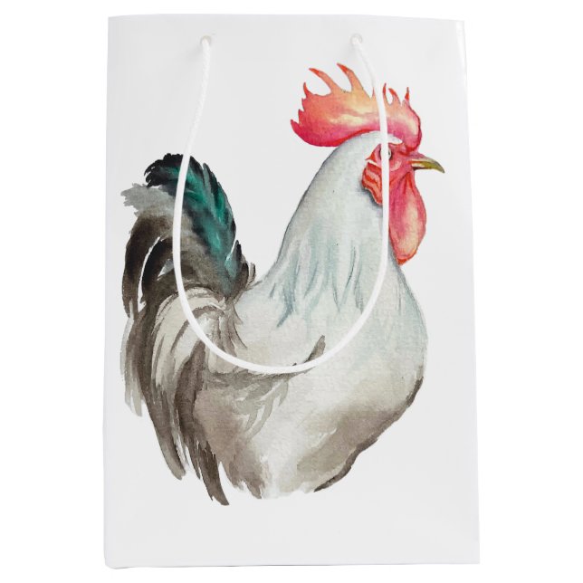 Bolsa De Regalo Mediana Acuarela dibujada a mano de un Gallo (Anverso)