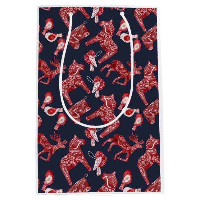 Bolsa De Regalo Mediana Acuarela escandinava Dala Horse (Anverso)