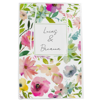 Bolsa De Regalo Mediana Acuarela Floral NAME & NAME Boda Colorida