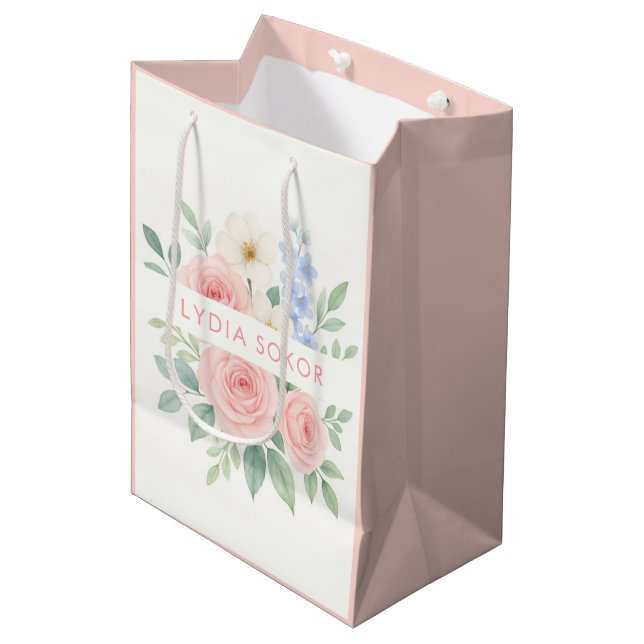 Bolsa De Regalo Mediana Acuarela floral personalizada (Angulo Anverso)