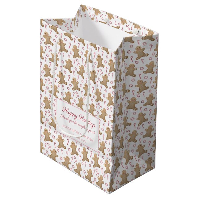 Bolsa De Regalo Mediana Acuarela Gingerbread Candy Canes Feliz Navidad (Angulo Anverso)