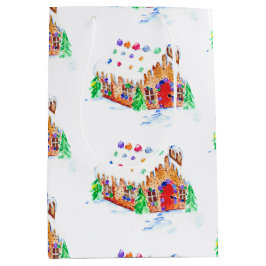 Bolsa De Regalo Mediana Acuarela Gingerbread House Curso Feliz Navidad