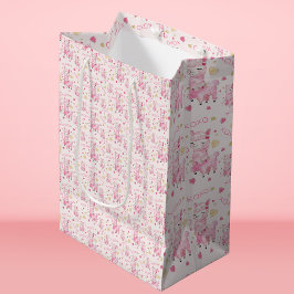 Bolsa De Regalo Mediana Acuarela Llama Rosa XOXO