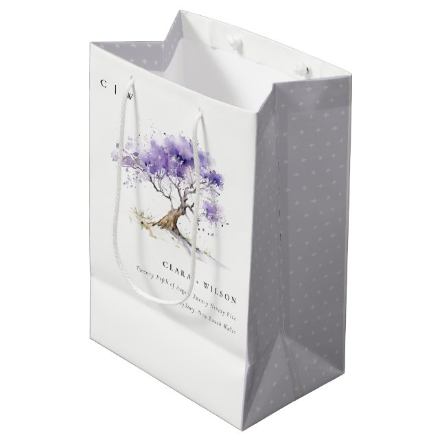 Bolsa De Regalo Mediana Acuarela mínima Lilac Jacaranda Tree Boda (Angulo Anverso)