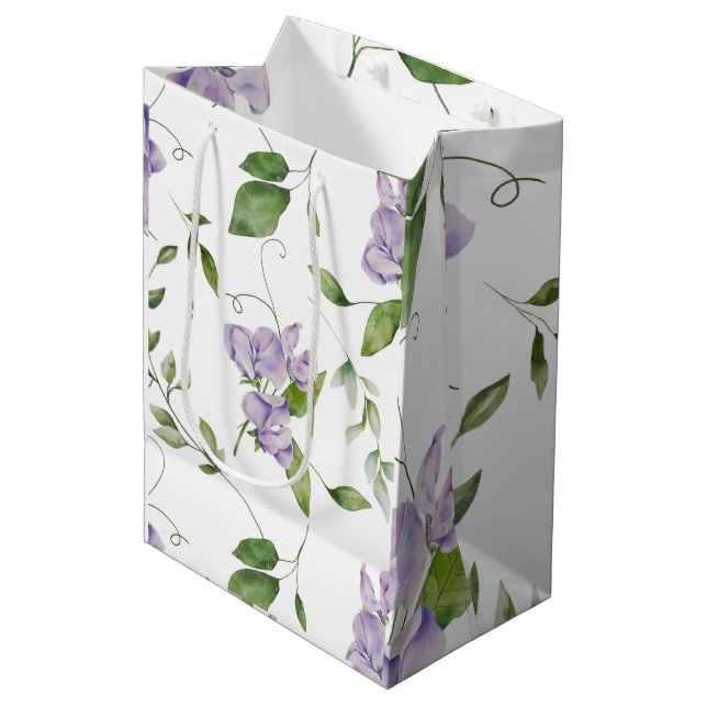 Bolsa De Regalo Mediana Acuarela Morado Dulce Flores De Pea Elegante (Angulo Anverso)