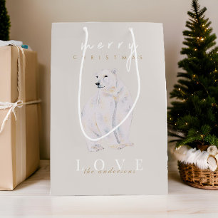 Bolsa De Regalo Mediana Acuarela Oso Polar Feliz Navidad moderna