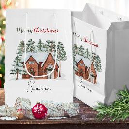 Bolsa De Regalo Mediana Acuarela personalizado Navidades de Pinos Nórdicos