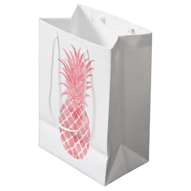 Bolsa De Regalo Mediana Acuarela rosa Piña tropical (Angulo Anverso)