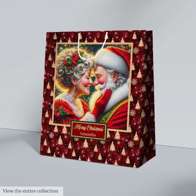 Bolsa De Regalo Mediana Acuarela Sr. y Sra. Claus Navidades de vacaciones  (Watercolor Mr & Mrs Claus Holiday Christmas Bag)