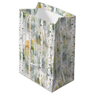 Bolsa De Regalo Mediana acuarela verde de la corteza de Birch