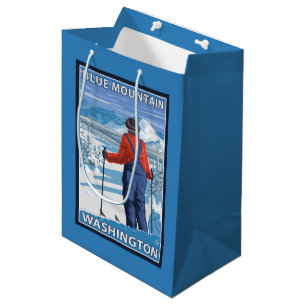Bolsa De Regalo Mediana Admiración del esquiador - montaña azul,