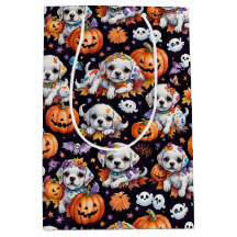 Adorable cachorro y calabazas de Halloween en acua