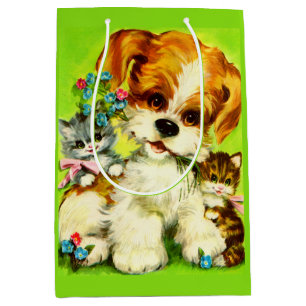 Bolsa De Regalo Mediana adorable cachorro y gatitos sonrientes