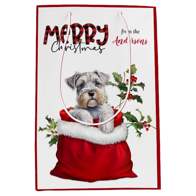 Bolsa De Regalo Mediana Adorable Schnauzer Terrier Perro Cachorro Navidade (Anverso)