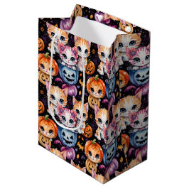 Bolsa De Regalo Mediana Adorables Gatitos Cute de Acuarela de Halloween