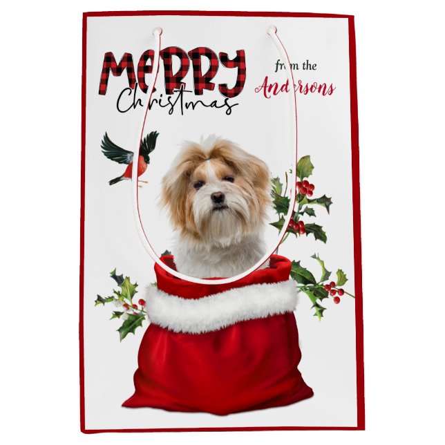 Bolsa De Regalo Mediana Adorables Navidades de perros Shih Tzu (Anverso)