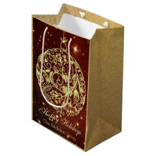Bolsa De Regalo Mediana Adorno dorado de vacaciones felices corporativas e