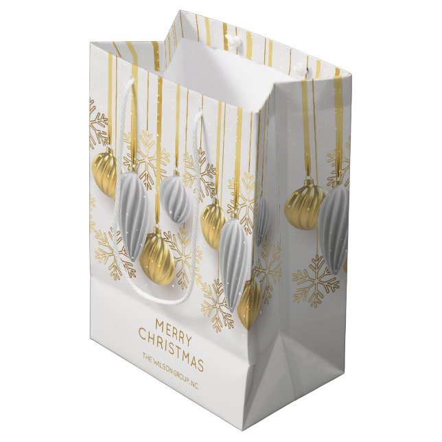 Bolsa De Regalo Mediana Adornos navideños retro de oro y plata (Angulo Anverso)