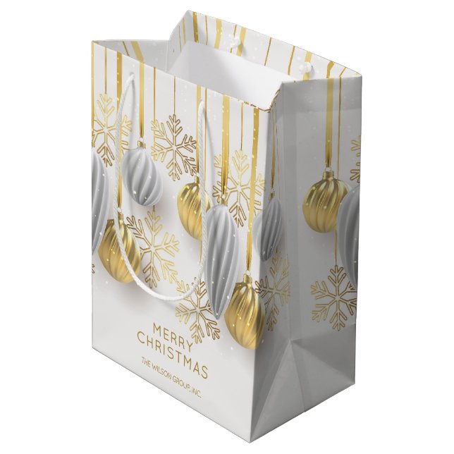 Bolsa De Regalo Mediana Adornos navideños retro oro y plata  (Angulo reverso)