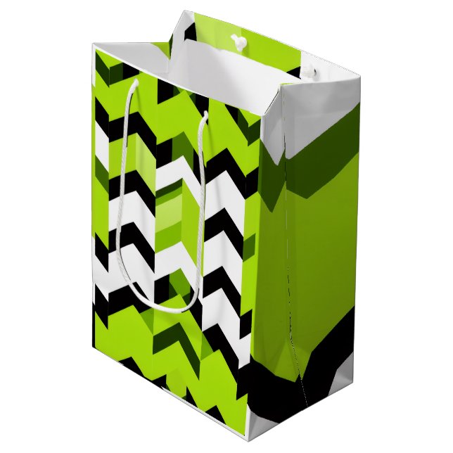 Bolsa De Regalo Mediana Aesthetic Vibrant Wasabi Chevron Modern Texture (Angulo Anverso)