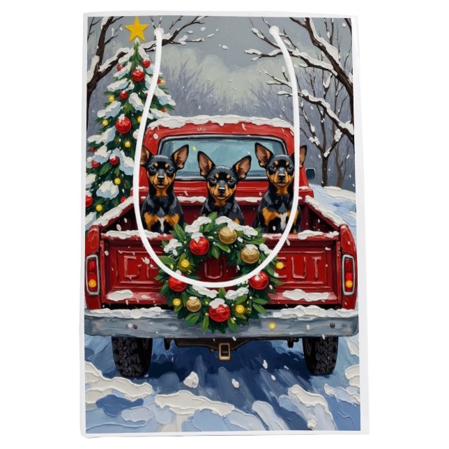 Bolsa De Regalo Mediana Affenpinscher Christmas Red Truck Holiday (Anverso)