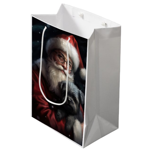 Bolsa De Regalo Mediana Affenpinscher con Navidades festivos de Santa Clau (Angulo Anverso)