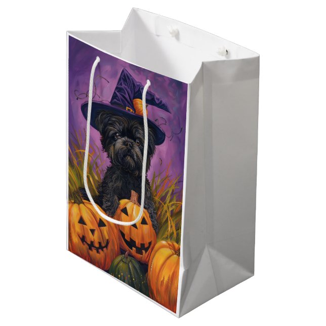 Bolsa De Regalo Mediana Affenpinscher Falloween Bruja y calabaza (Angulo Anverso)