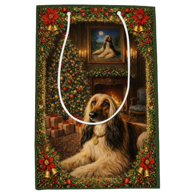 Bolsa De Regalo Mediana Afghan Hound Holiday Christmas  (Anverso)