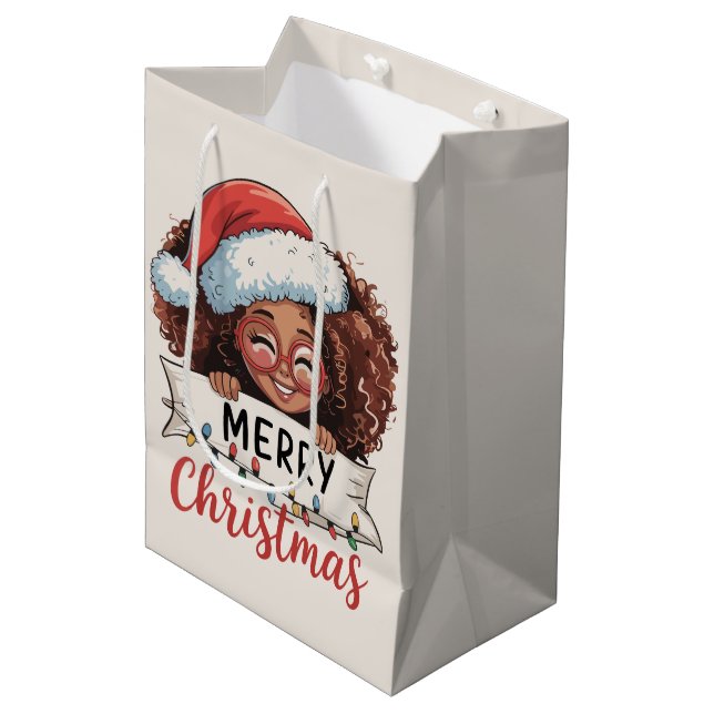 Bolsa De Regalo Mediana Africana Americana Feliz Navidad Africana Negra (Angulo Anverso)