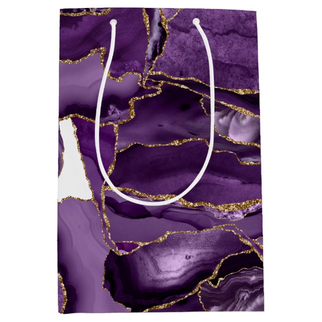 Bolsa De Regalo Mediana Agante purpurina púrpura y dorado (Anverso)