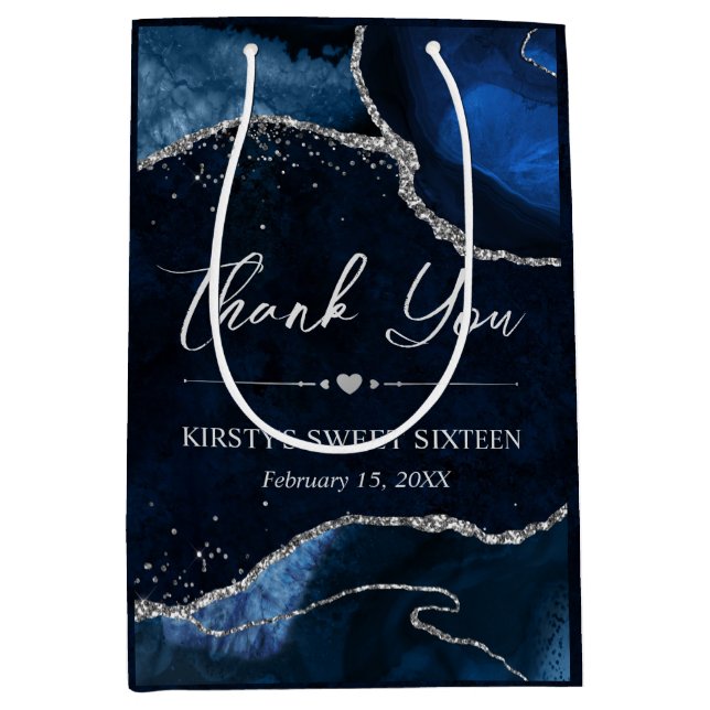 Bolsa De Regalo Mediana Agate Purpurina de imitación azul y plata dulce 16 (Anverso)