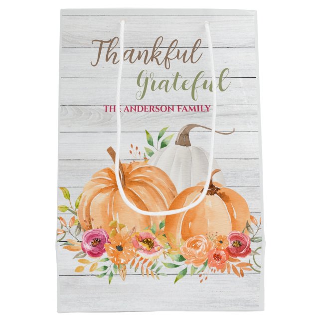 Bolsa De Regalo Mediana Agradecimiento | Acuarela de calabaza otoñal (Reverso)