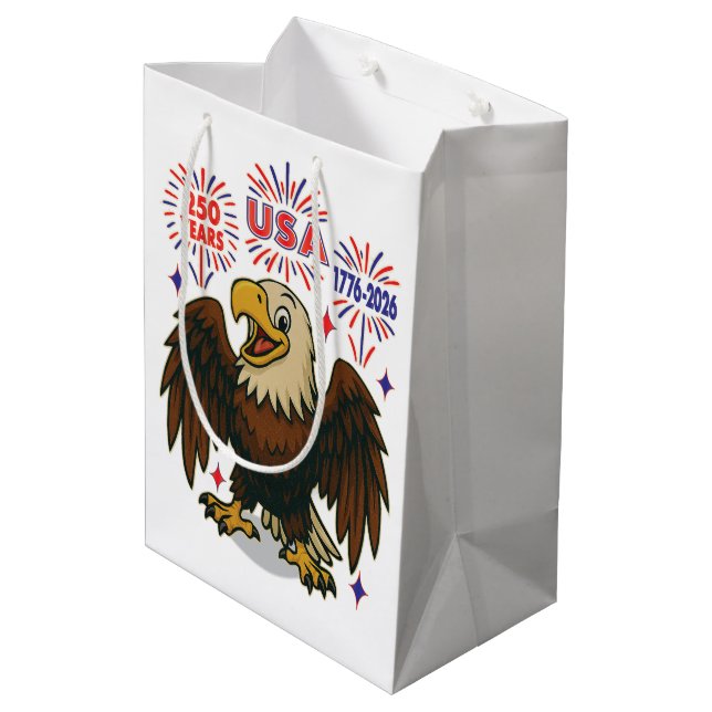 Bolsa De Regalo Mediana Águila calva con fuegos artificiales - EE. UU. 250 (Angulo reverso)